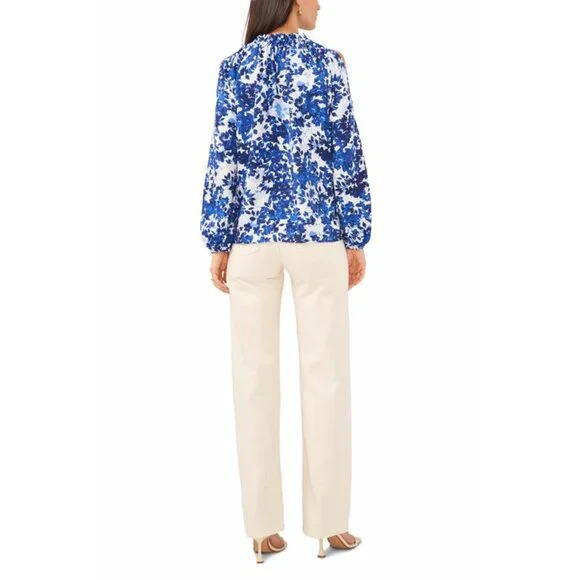 🆑Vince Camuto Long Sleeve Open Shoulder Layard Leaves Halter Blouse Small - Picture 4 of 12